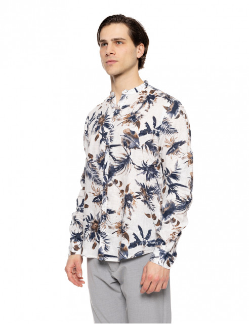 Smart fashion ανδρικό allover λινό πουκάμισο με mao γιακά