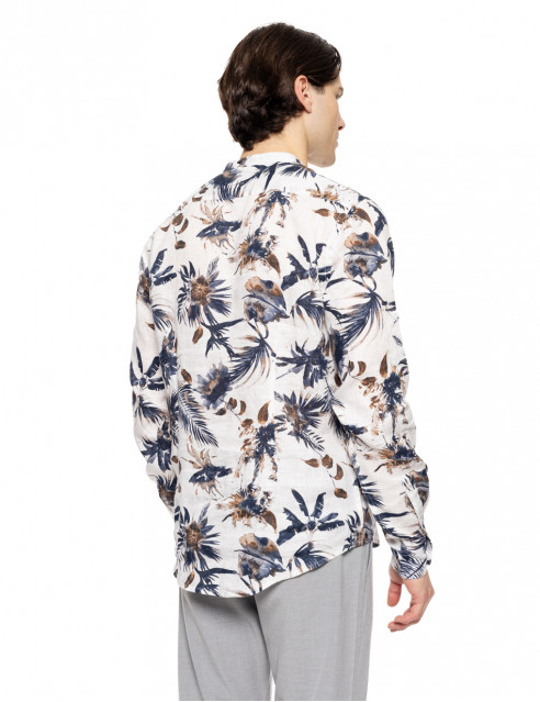 Smart fashion ανδρικό allover λινό πουκάμισο με mao γιακά