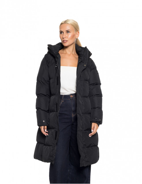 Biston fashion γυναικείο μακρύ μπουφάν με κουκούλα