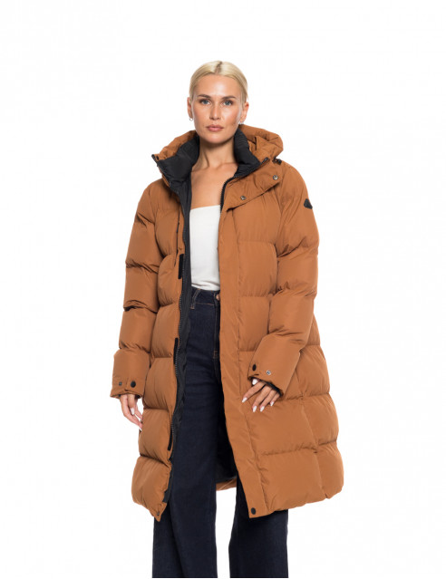 Biston fashion γυναικείο μακρύ μπουφάν με κουκούλα