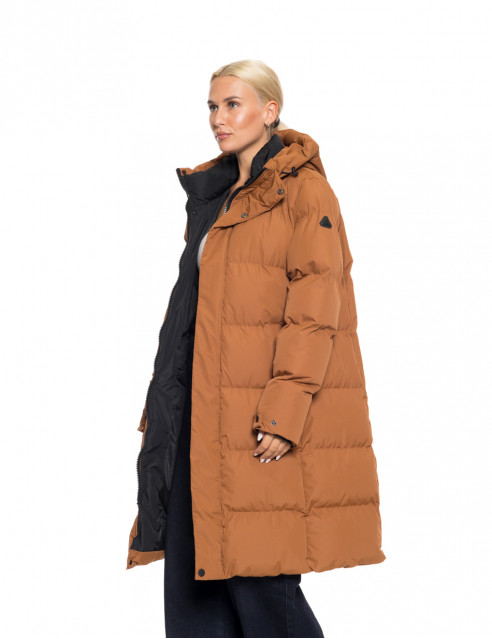 Biston fashion γυναικείο μακρύ μπουφάν με κουκούλα