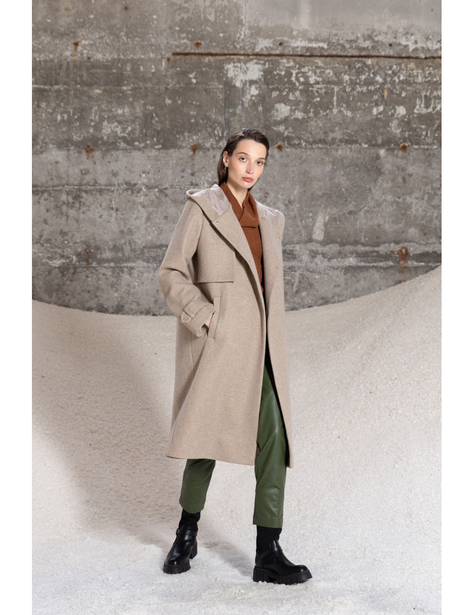 Splendid fashion γυναικείο μακρύ πανωφόρι με ενσωματωμένη κουκούλα
