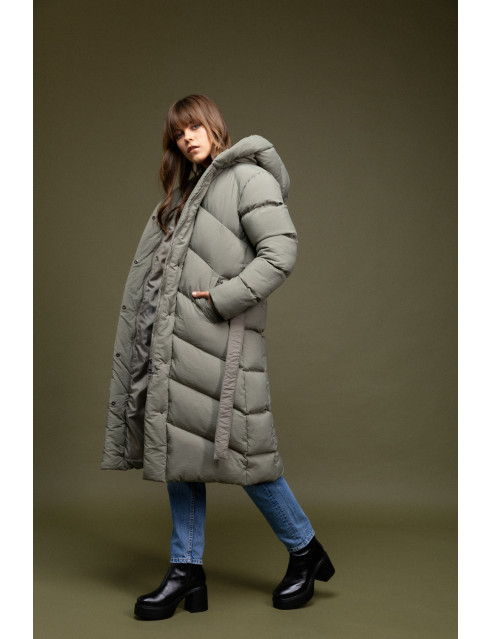 Biston fashion γυναικείο μακρύ μπουφάν με ενσωματωμένη κουκούλα