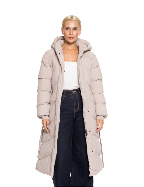 Biston fashion γυναικείο μακρύ μπουφάν με ενσωματωμένη κουκούλα