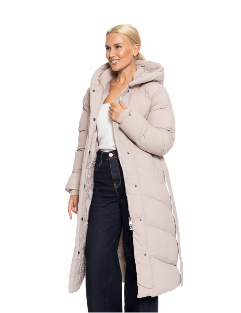 Biston fashion γυναικείο μακρύ μπουφάν με ενσωματωμένη κουκούλα