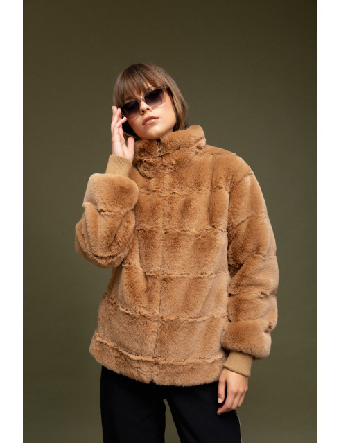 Biston fashion γυναικείο κοντό πανωφόρι από συνθετική γούνα