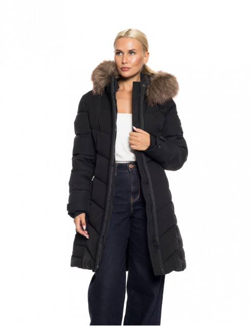 Biston Fashion γυναικείο μακρύ μπουφάν με αποσπώμενη κουκούλα