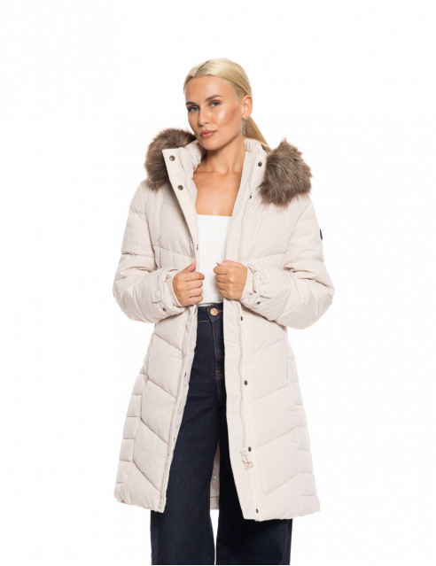 Biston Fashion γυναικείο μακρύ μπουφάν με αποσπώμενη κουκούλα
