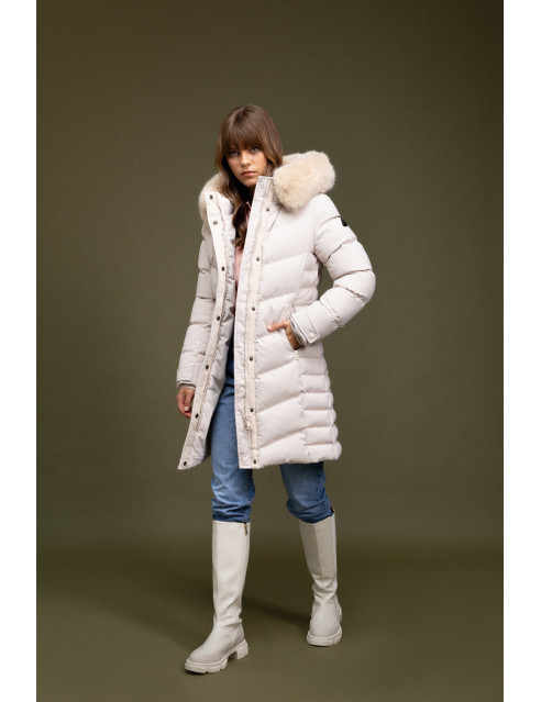 Biston Fashion γυναικείο μακρύ μπουφάν με αποσπώμενη κουκούλα