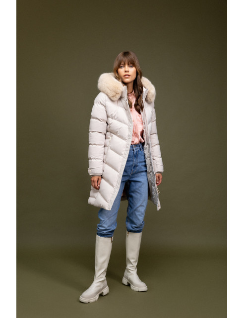 Biston Fashion γυναικείο μακρύ μπουφάν με αποσπώμενη κουκούλα