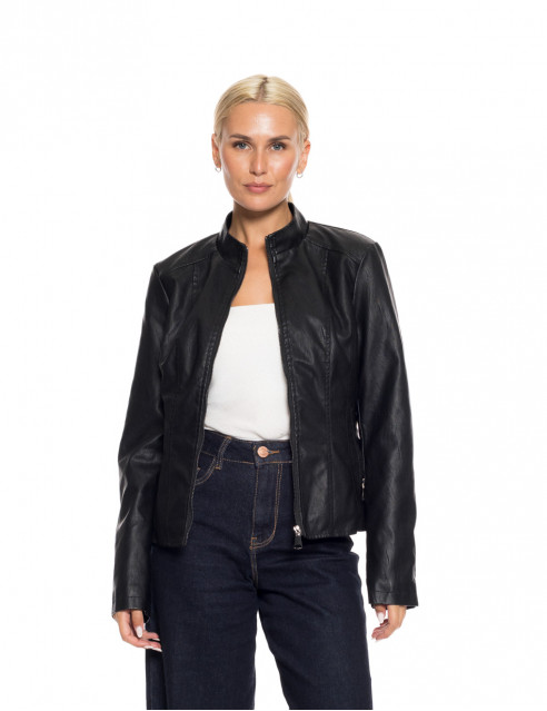 Biston fashion γυναικείο κοντό πανωφόρι από συνθετική δερματίνη
