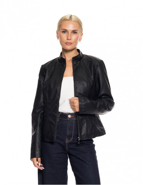 Biston fashion γυναικείο κοντό πανωφόρι από συνθετική δερματίνη