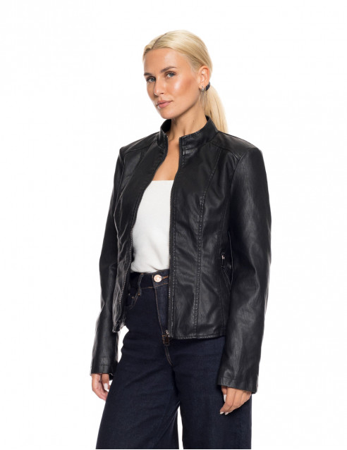 Biston fashion γυναικείο κοντό πανωφόρι από συνθετική δερματίνη