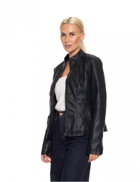 Biston fashion γυναικείο κοντό πανωφόρι από συνθετική δερματίνη