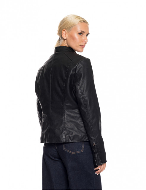 Biston fashion γυναικείο κοντό πανωφόρι από συνθετική δερματίνη