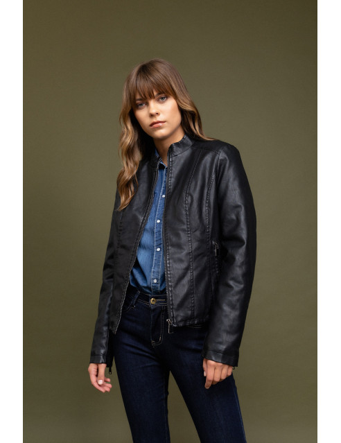 Biston fashion γυναικείο κοντό πανωφόρι από συνθετική δερματίνη