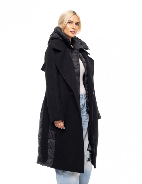 Splendid fashion γυναικείο μακρύ μάλλινο πανωφόρι με κουκούλα