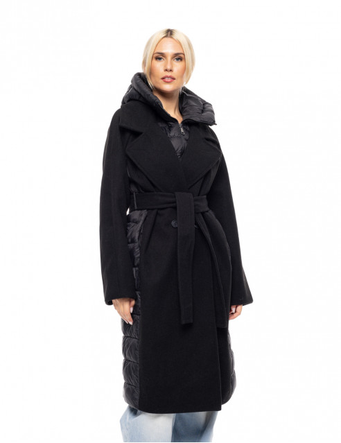 Splendid fashion γυναικείο μακρύ μάλλινο πανωφόρι με κουκούλα
