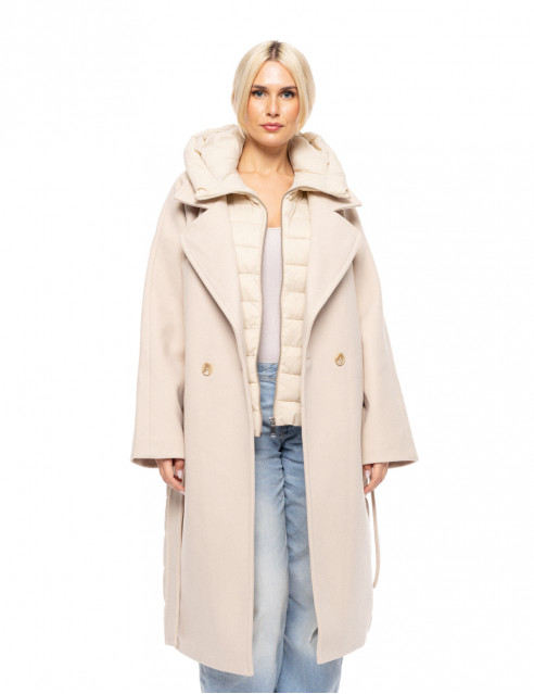 Splendid fashion γυναικείο μακρύ μάλλινο πανωφόρι με κουκούλα