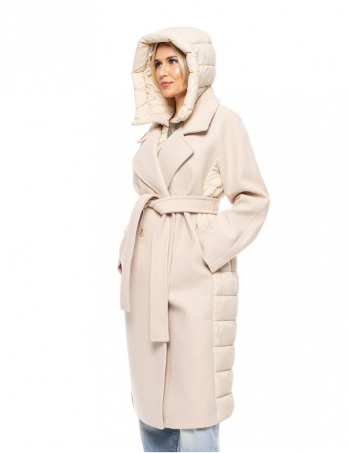 Splendid fashion γυναικείο μακρύ μάλλινο πανωφόρι με κουκούλα