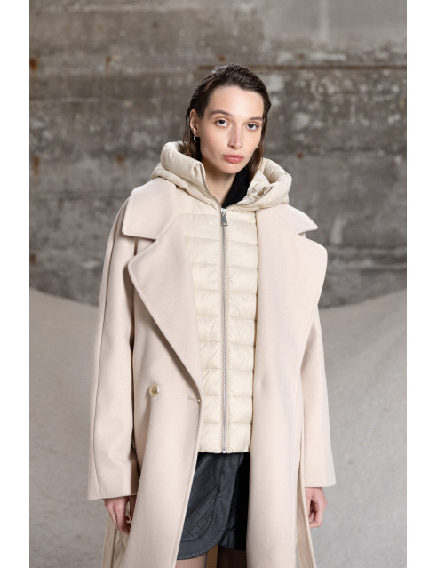 Splendid fashion γυναικείο μακρύ μάλλινο πανωφόρι με κουκούλα