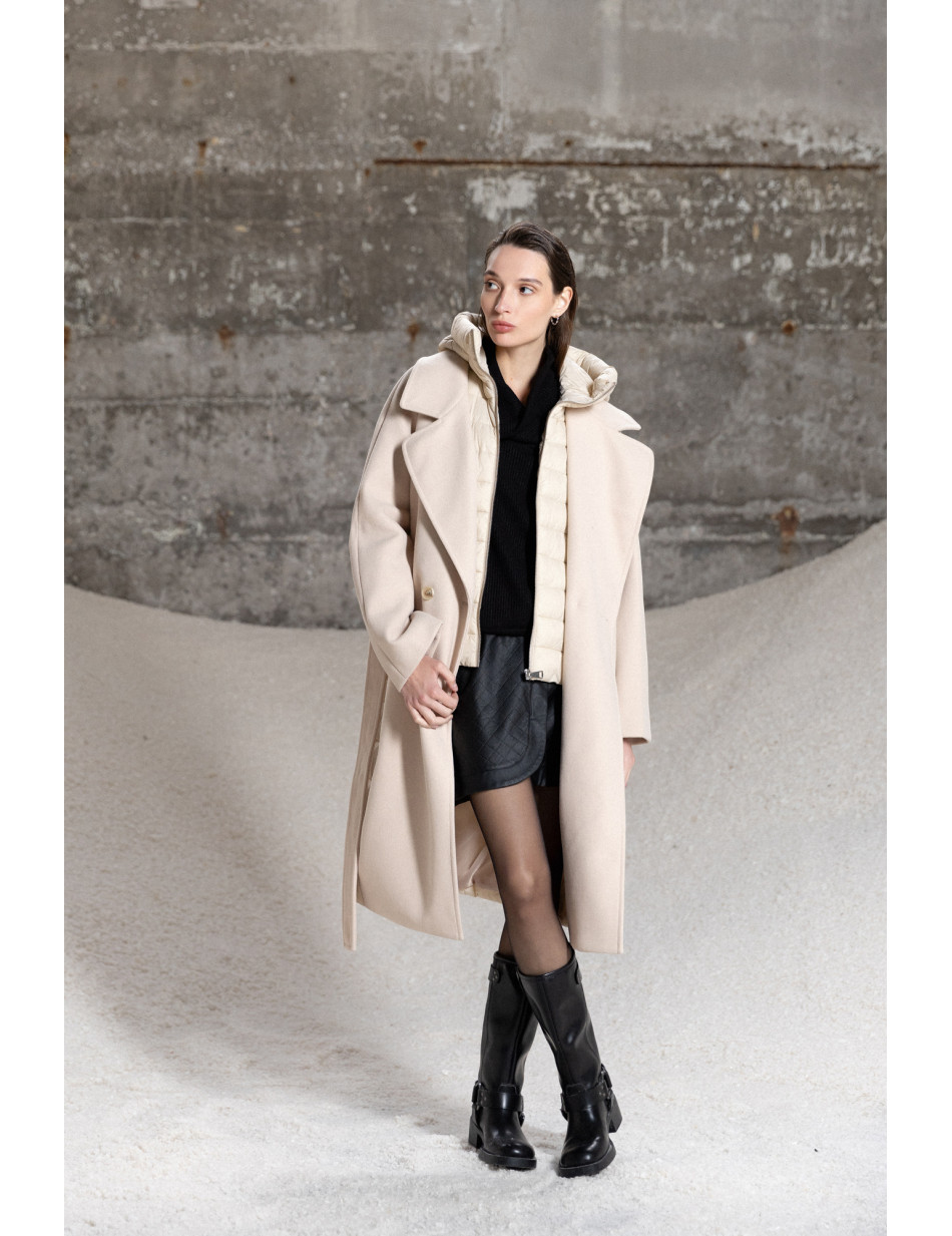 Splendid fashion γυναικείο μακρύ μάλλινο πανωφόρι με κουκούλα