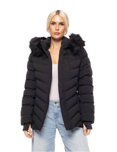 Biston fashion γυναικείο κοντό μπουφάν με αποσπώμενη κουκούλα