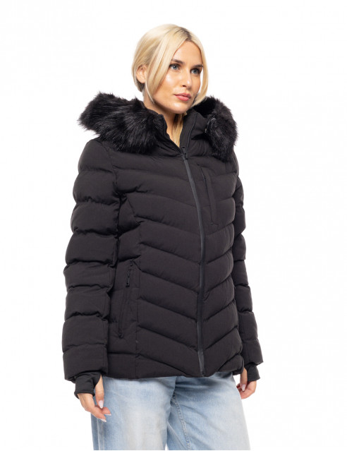 Biston fashion γυναικείο κοντό μπουφάν με αποσπώμενη κουκούλα