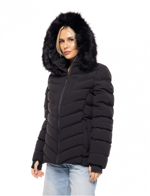 Biston fashion γυναικείο κοντό μπουφάν με αποσπώμενη κουκούλα