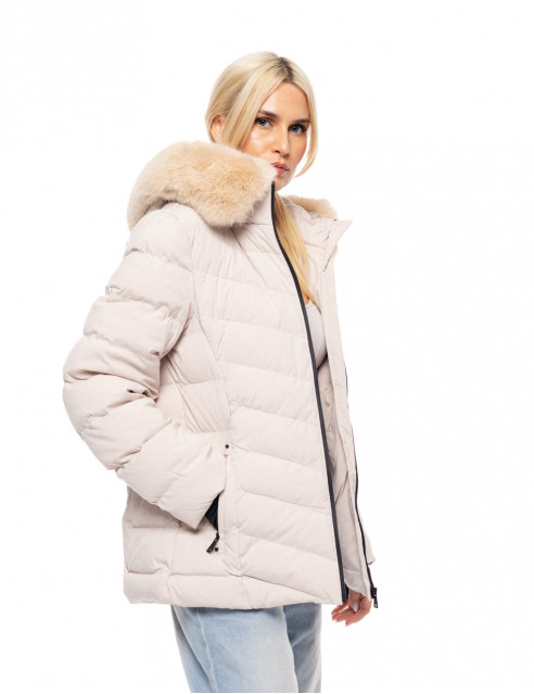 Biston fashion γυναικείο κοντό μπουφάν με αποσπώμενη κουκούλα