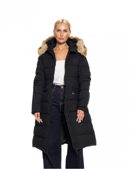 Biston fashion γυναικείο μακρύ μπουφάν με ενσωματωμένη κουκούλα