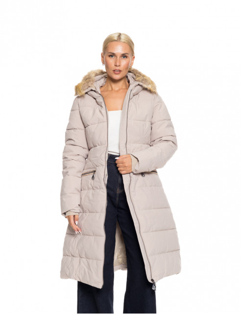 Biston fashion γυναικείο μακρύ μπουφάν με ενσωματωμένη κουκούλα