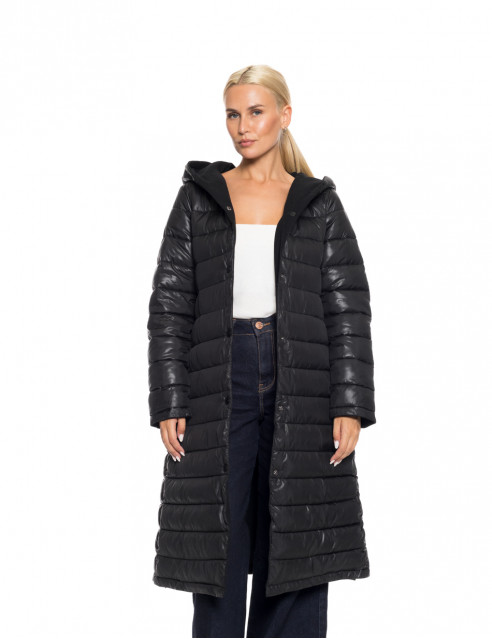Biston fashion γυναικείο μακρύ μπουφάν με ενσωματωμένη κουκούλα