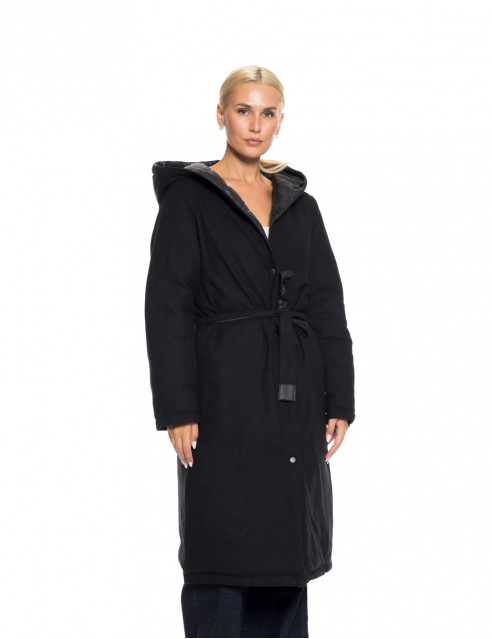 Biston fashion γυναικείο μακρύ μπουφάν με ενσωματωμένη κουκούλα