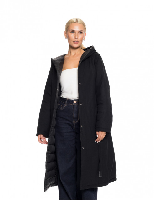 Biston fashion γυναικείο μακρύ μπουφάν με ενσωματωμένη κουκούλα