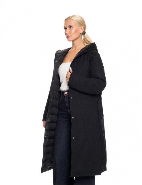 Biston fashion γυναικείο μακρύ μπουφάν με ενσωματωμένη κουκούλα