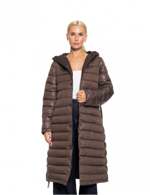 Biston fashion γυναικείο μακρύ μπουφάν με ενσωματωμένη κουκούλα