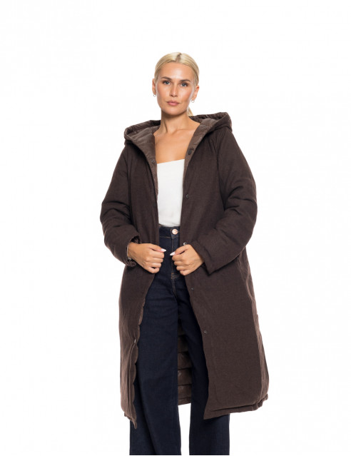 Biston fashion γυναικείο μακρύ μπουφάν με ενσωματωμένη κουκούλα