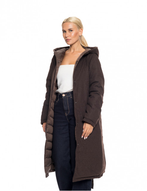 Biston fashion γυναικείο μακρύ μπουφάν με ενσωματωμένη κουκούλα
