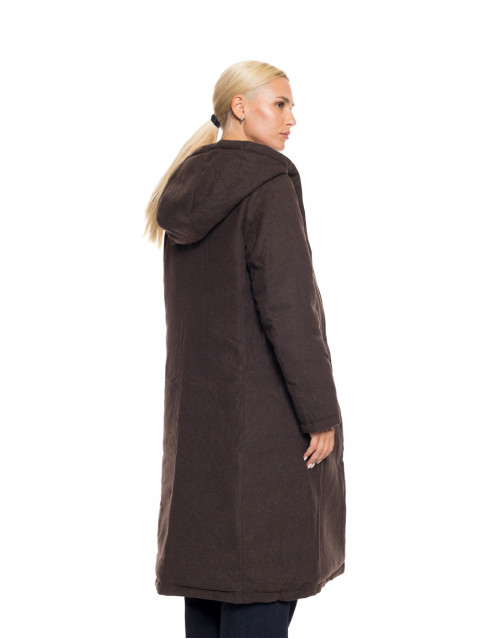 Biston fashion γυναικείο μακρύ μπουφάν με ενσωματωμένη κουκούλα