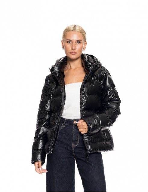 Biston fashion γυναικείο κοντό μπουφάν με κουκούλα