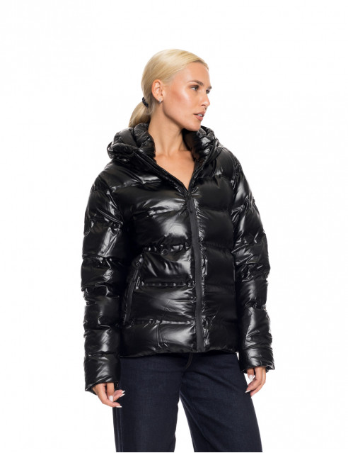 Biston fashion γυναικείο κοντό μπουφάν με κουκούλα