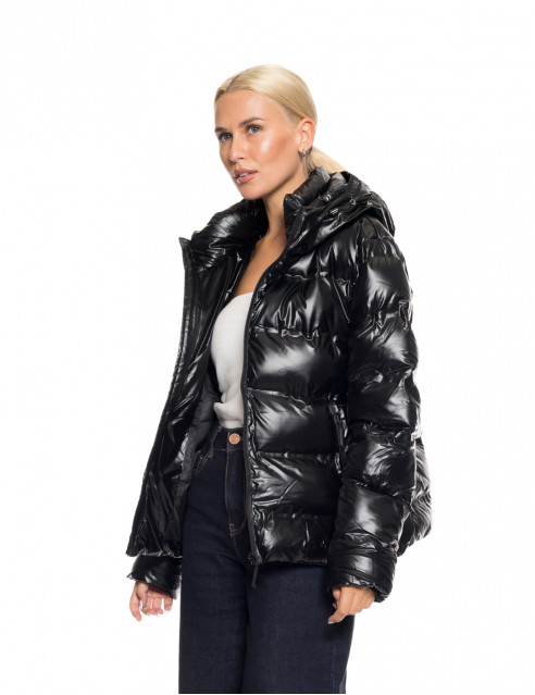 Biston fashion γυναικείο κοντό μπουφάν με κουκούλα