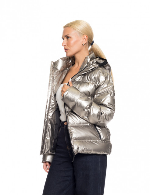 Biston fashion γυναικείο κοντό μπουφάν με κουκούλα