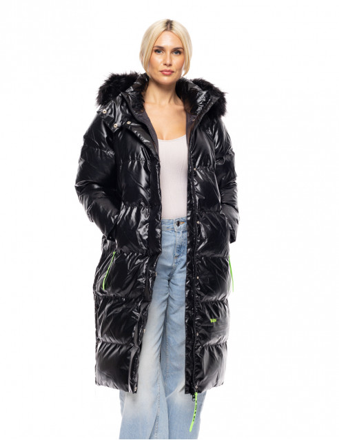 Biston fashion γυναικείο μακρύ μπουφάν με ενσωματωμένη κουκούλα