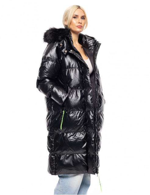 Biston fashion γυναικείο μακρύ μπουφάν με ενσωματωμένη κουκούλα