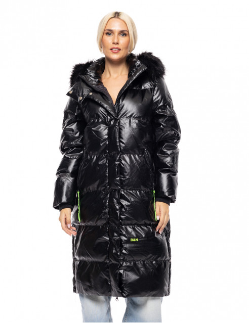 Biston fashion γυναικείο μακρύ μπουφάν με ενσωματωμένη κουκούλα