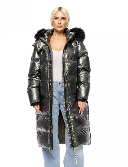 Biston fashion γυναικείο μακρύ μπουφάν με ενσωματωμένη κουκούλα