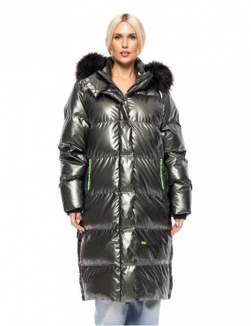 Biston fashion γυναικείο μακρύ μπουφάν με ενσωματωμένη κουκούλα