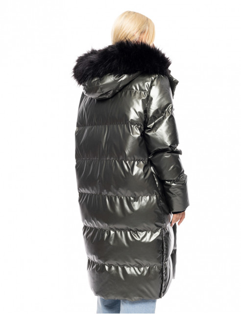 Biston fashion γυναικείο μακρύ μπουφάν με ενσωματωμένη κουκούλα